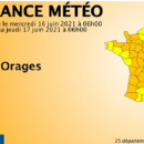 Météo France place ce matin pas moins de 25 départements en vigilance orange aux orages