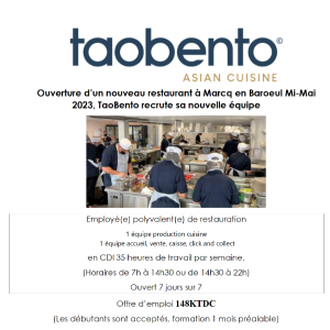 TAOBENTO recrute pour son nouveau restaurant à Marcq en Baroeul