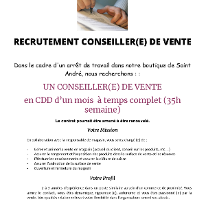 On recherche un(e) conseiller(e) de vente pour notre boutique Van Den Casteele de Saint André-lez-Lille