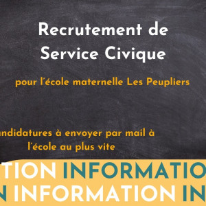 BAUVIN : L'école maternelle Les Peupliers recrute un.e Service Civique pour la rentrée de septembre