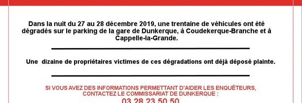 DUNKERQUE  Appel à témoins pour une trentaine de voitures fracturées pendant les fêtes de Noel