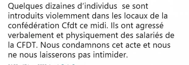 Intrusion violente au siège de la CFDT