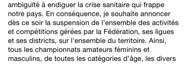 La Fédération Française de Football (FFF) a décidé de suspendre l'ensemble de ses compétitions