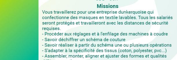 ðŸ”´ OFFRE D'EMPLOI âš ï¸ URGENT On recrute des COUTURIER(E)S INDUSTRIELL(E)S H/F Ã  Dunkerque pour la fabrication de masques en textile lavables