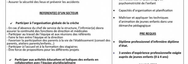 ARMENTIERES recrute pour la Crèche municipale, la Ville recherche un/une infirmier(ère) à compter du mois de juillet