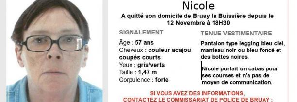 Bruay la Buissière  On recherche  Nicole -Elle a quitté son domicile le 12 novembre