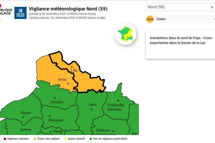 Vigilance orange toujours en cours pour le Nord et le Pas de Calais