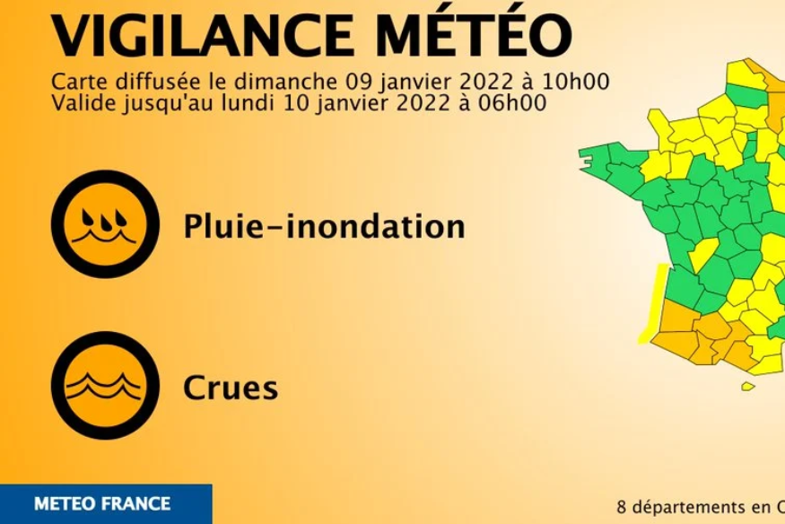 Météo France place les départements de l'Aisne, du Gers, des Landes en vigilance orange pour "inondation" et "crue",