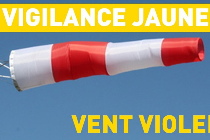 Une alerte jaune émise par MétéoFrance signalant des vents violents ce dimanche 06 février