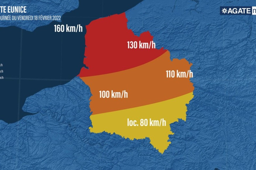 EUNICE : Les Hauts de  France touchés des 11h00 ce vendredi