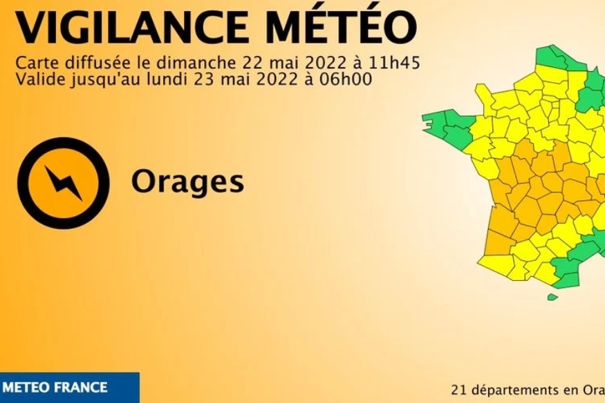 Météo-France place 21 départements en vigilance orange aux orages