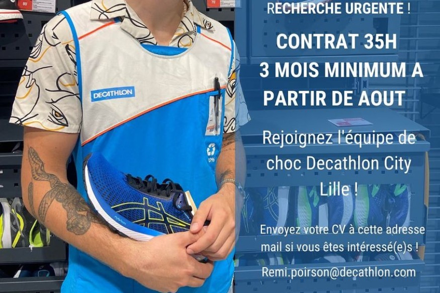 Decathlon City Lille (Lille, 31 Rue de Bethune ) recrute en urgence