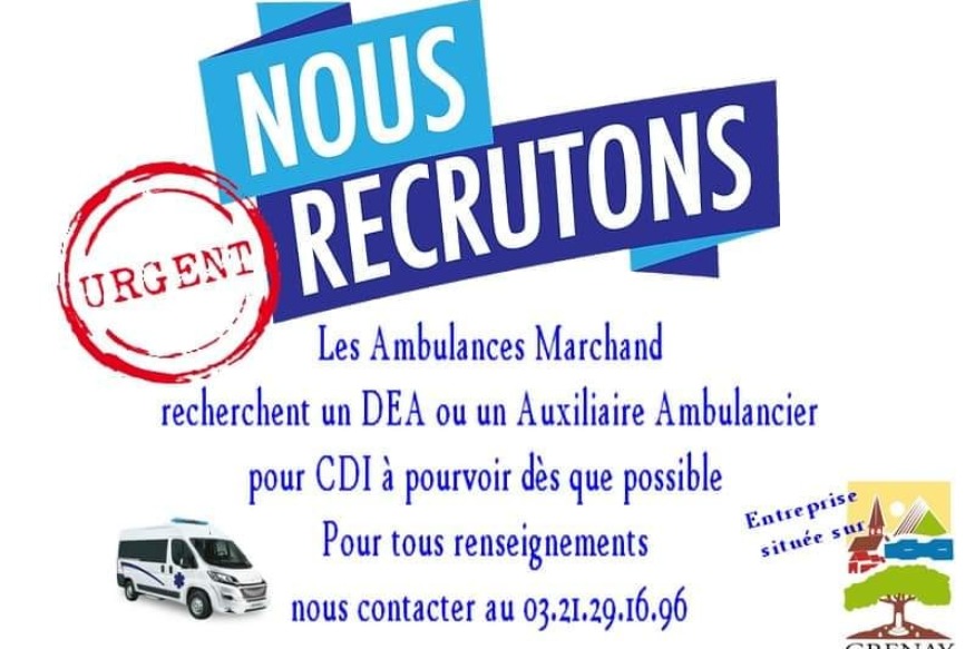 Les ambulances Marchand recrutent à Grenay