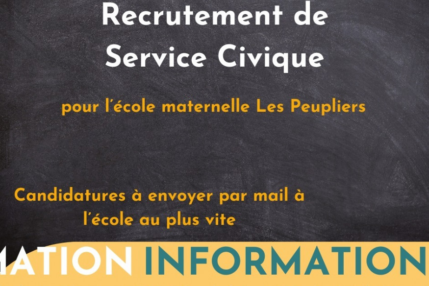 BAUVIN : L'école maternelle Les Peupliers recrute un.e Service Civique pour la rentrée de septembre